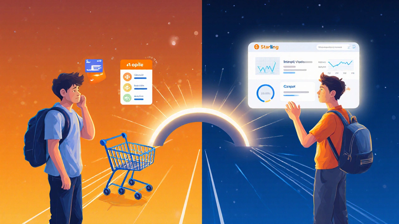 Conceptual split image of student choosing between simple budgeting and automated financial growth.