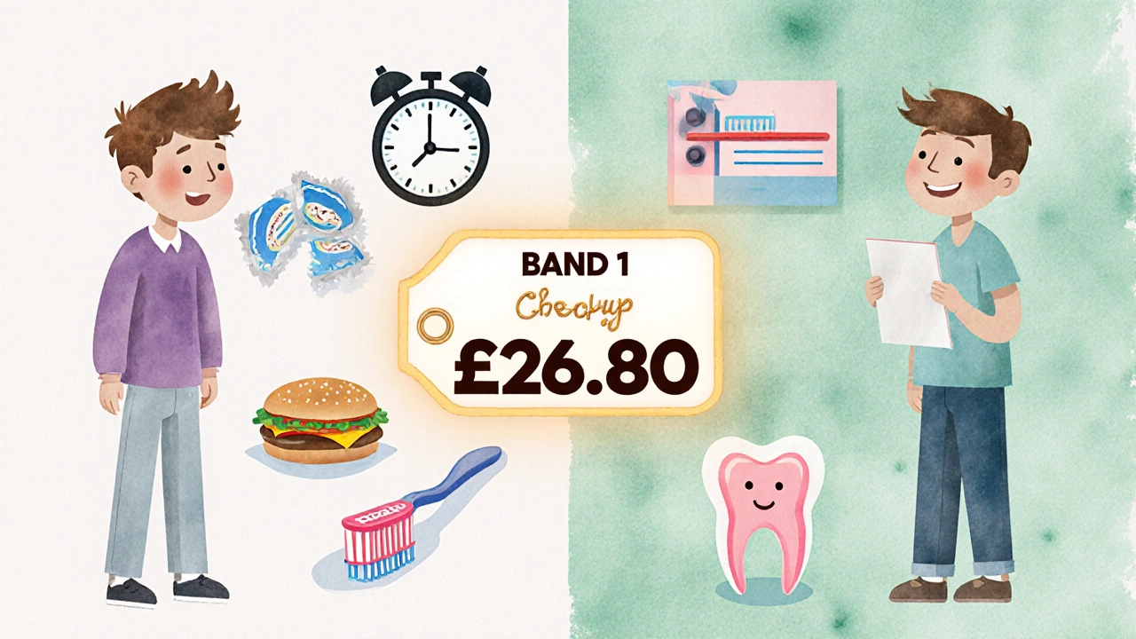 Split image: neglecting teeth vs. getting NHS dental check-up