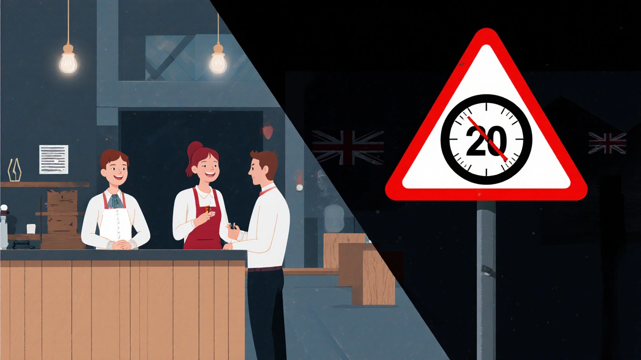 Split image showing compliant work vs. visa violation warning symbols.