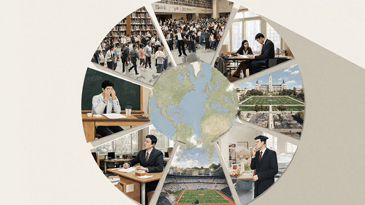 A fragmented mirror reflecting nine different university experiences, symbolizing how rankings misrepresent reality.