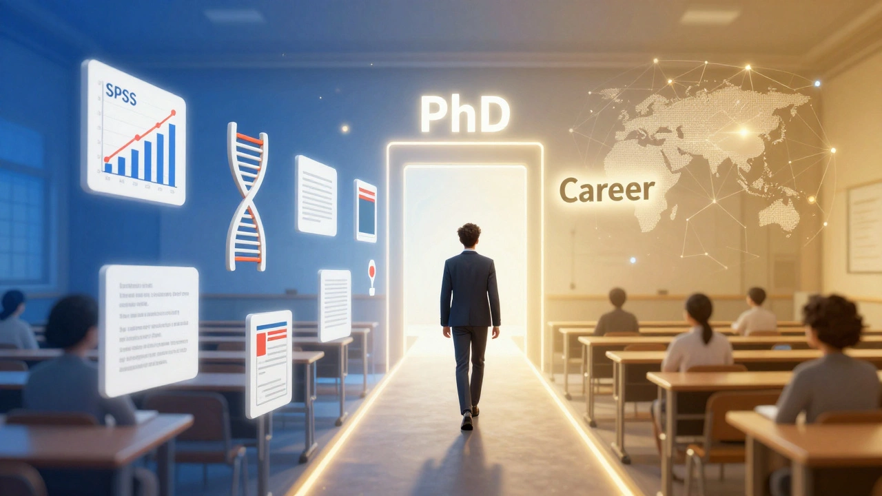 Conceptual path showing academic growth from classroom to research career opportunities.