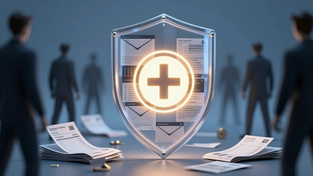 Digital shield of confirmation emails protecting a deposit refund icon.