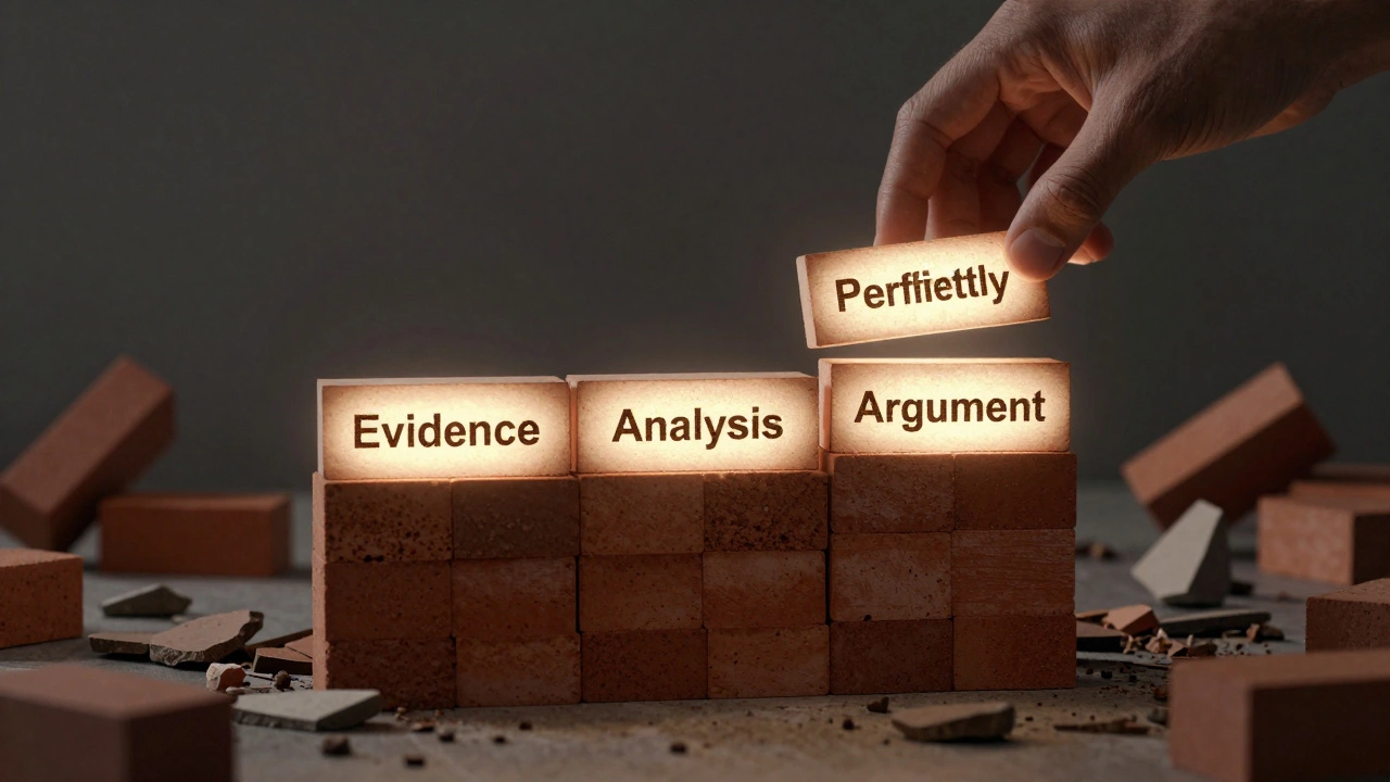 Quote being placed into a growing wall of evidence bricks, forming a strong argument.