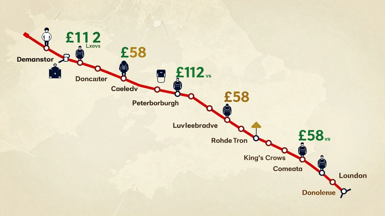 Illustrated railway map showing split ticket routes and savings between major UK cities.