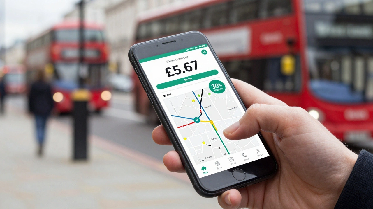 Student using the TfL Oyster app on a phone showing discounted fare balance