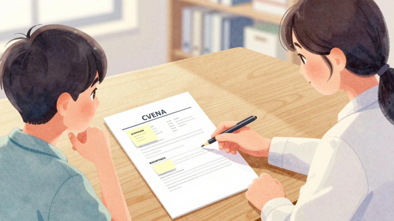 Career advisor reviewing CV with student at university center