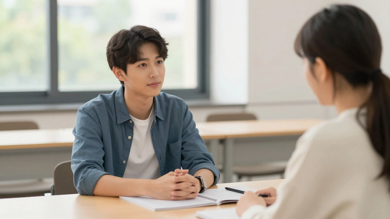 Peer support session between students in counseling center