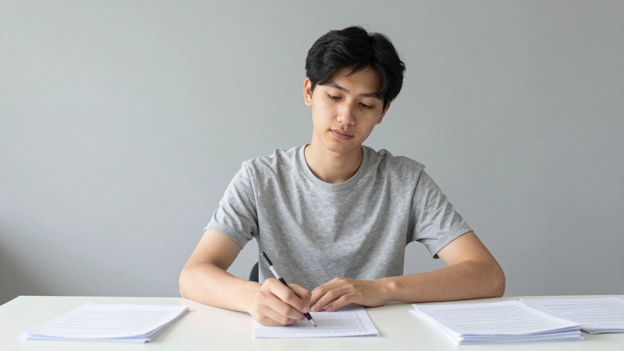 Confident student taking exam calmly