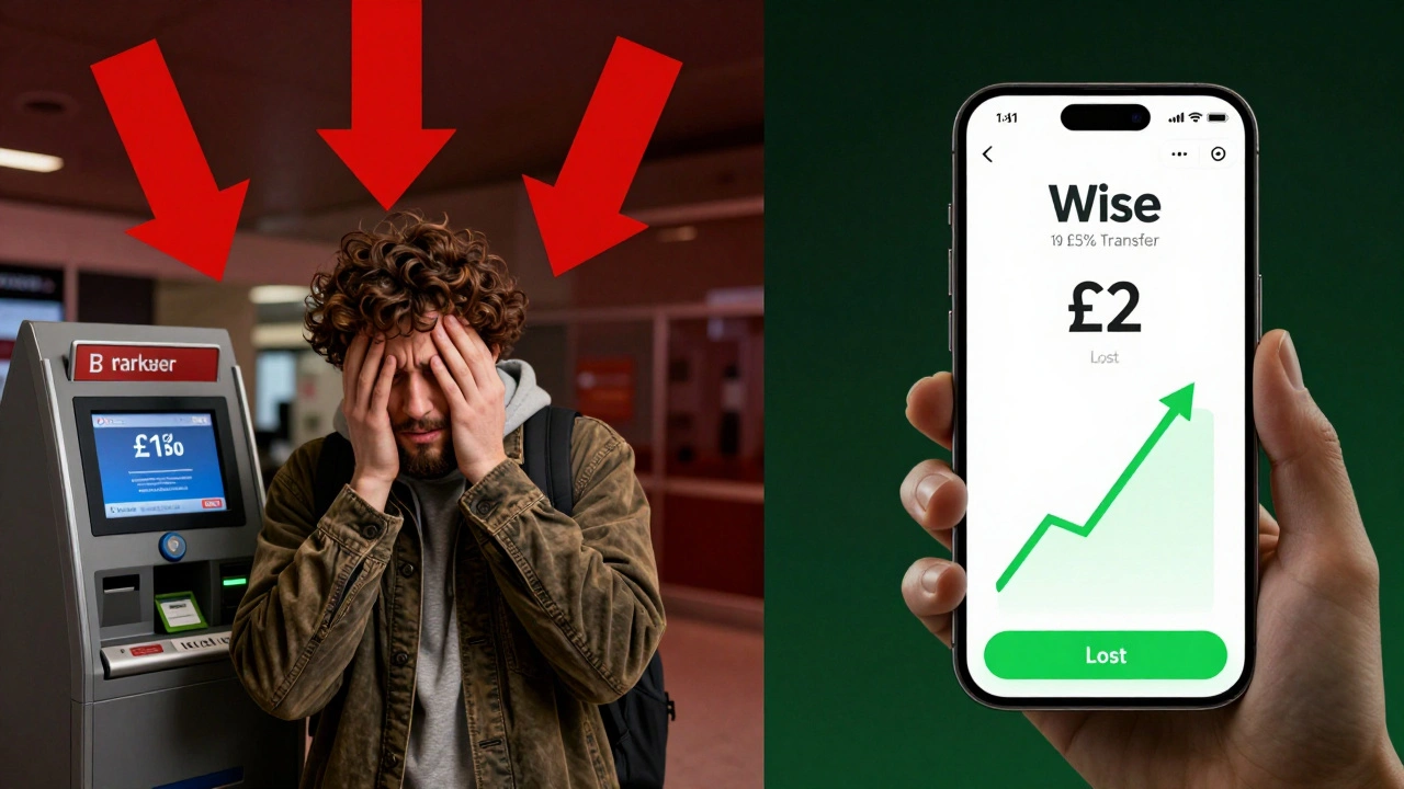 Contrasting loss at airport currency exchange vs. savings using Wise for international transfers.