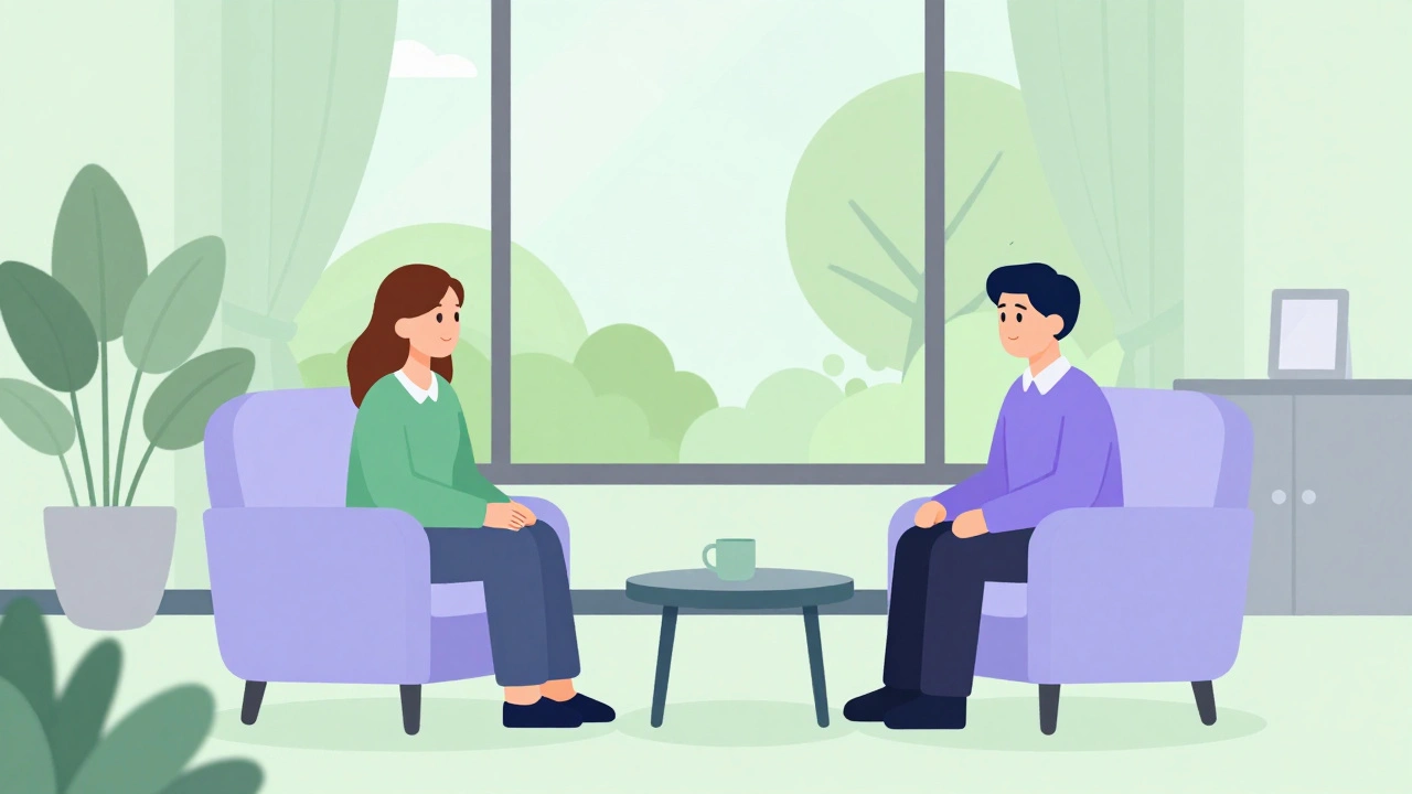 Person receiving counseling support in comfortable university wellness room