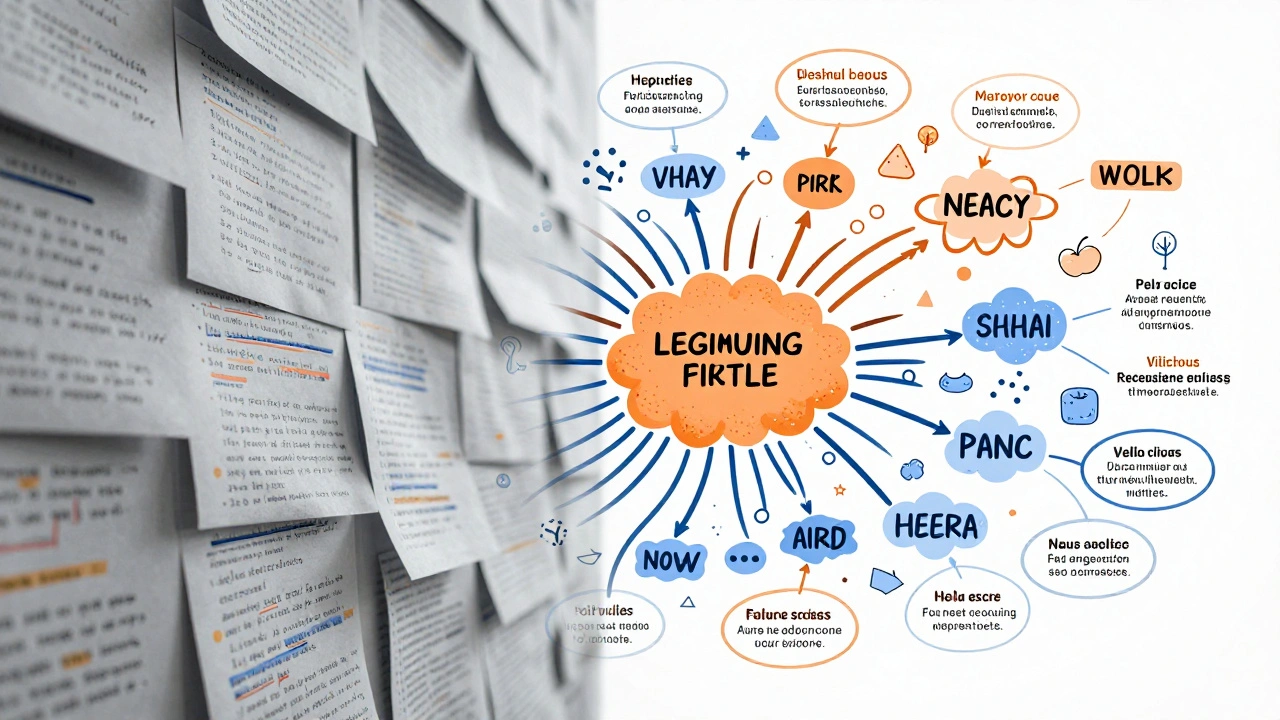 Side-by-side view: chaotic text notes transformed into a vibrant, branching visual mind map.