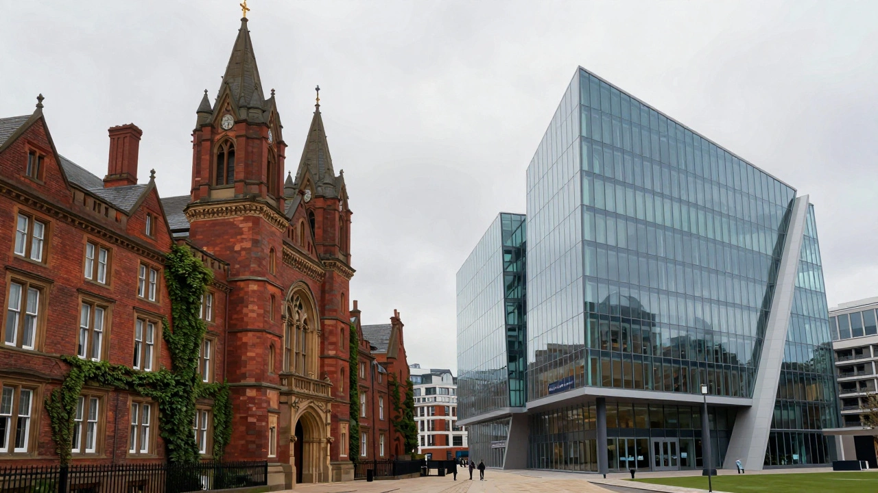 Traditional and modern UK university buildings side by side