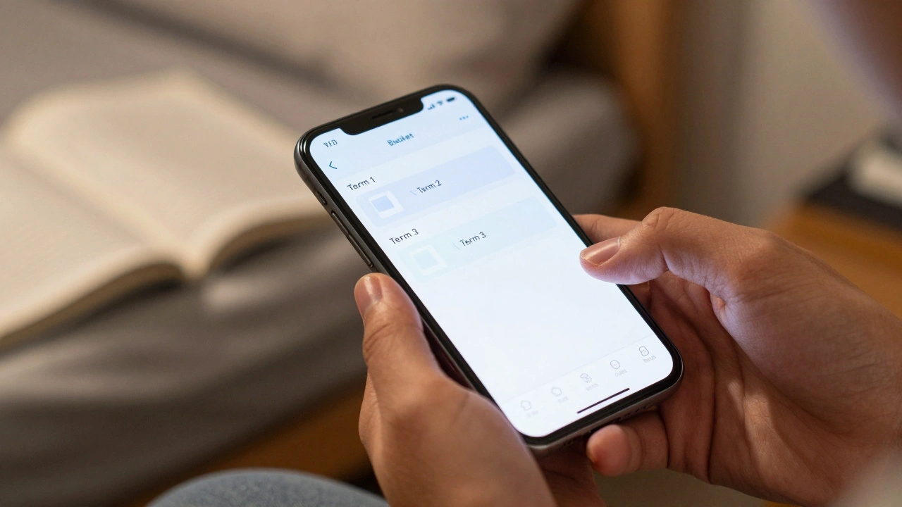 Close-up of a student dividing their loan into termly budgets on a smartphone app