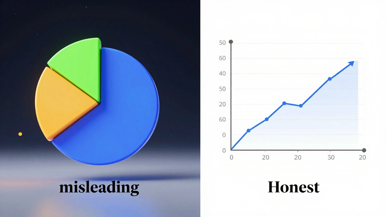 Comparison between a misleading 3D chart and a clean, honest 2D academic graph.