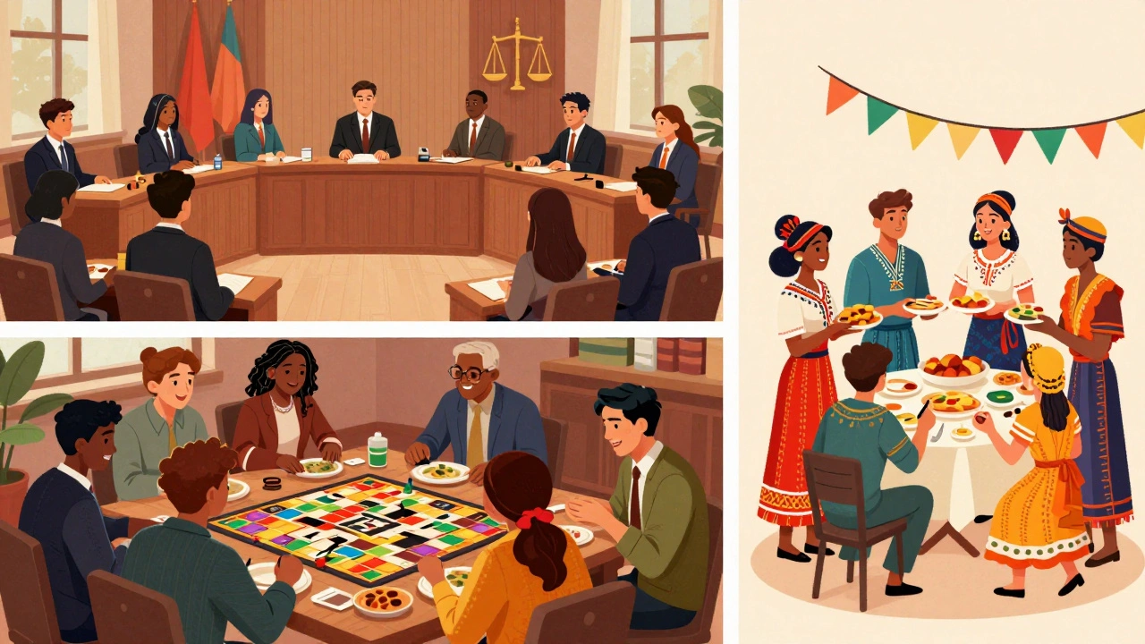 Illustrations of students participating in professional, hobby, and cultural university societies.