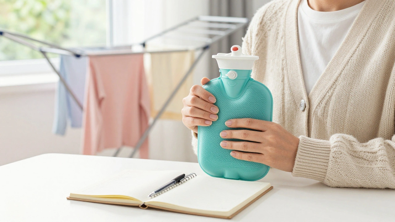 Student using a hot water bottle and tracking energy meter readings