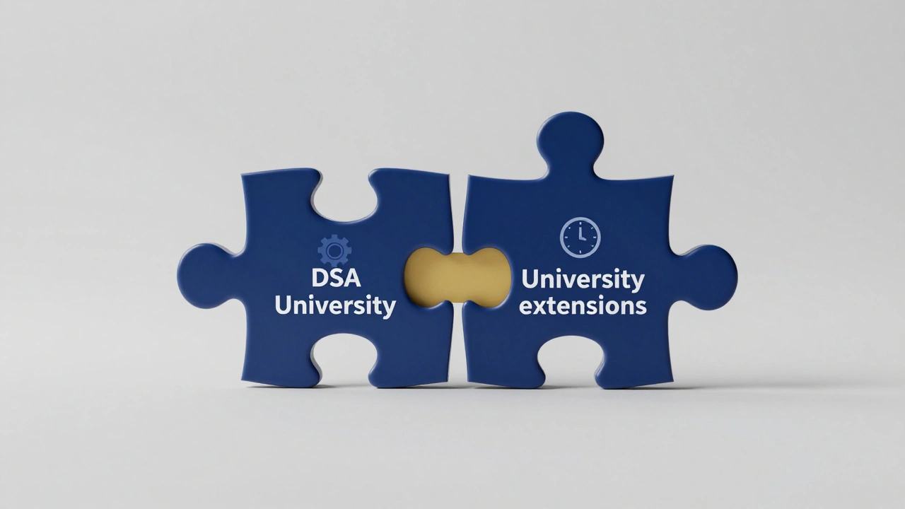 Two interlocking puzzle pieces representing the combination of DSA tools and university adjustments