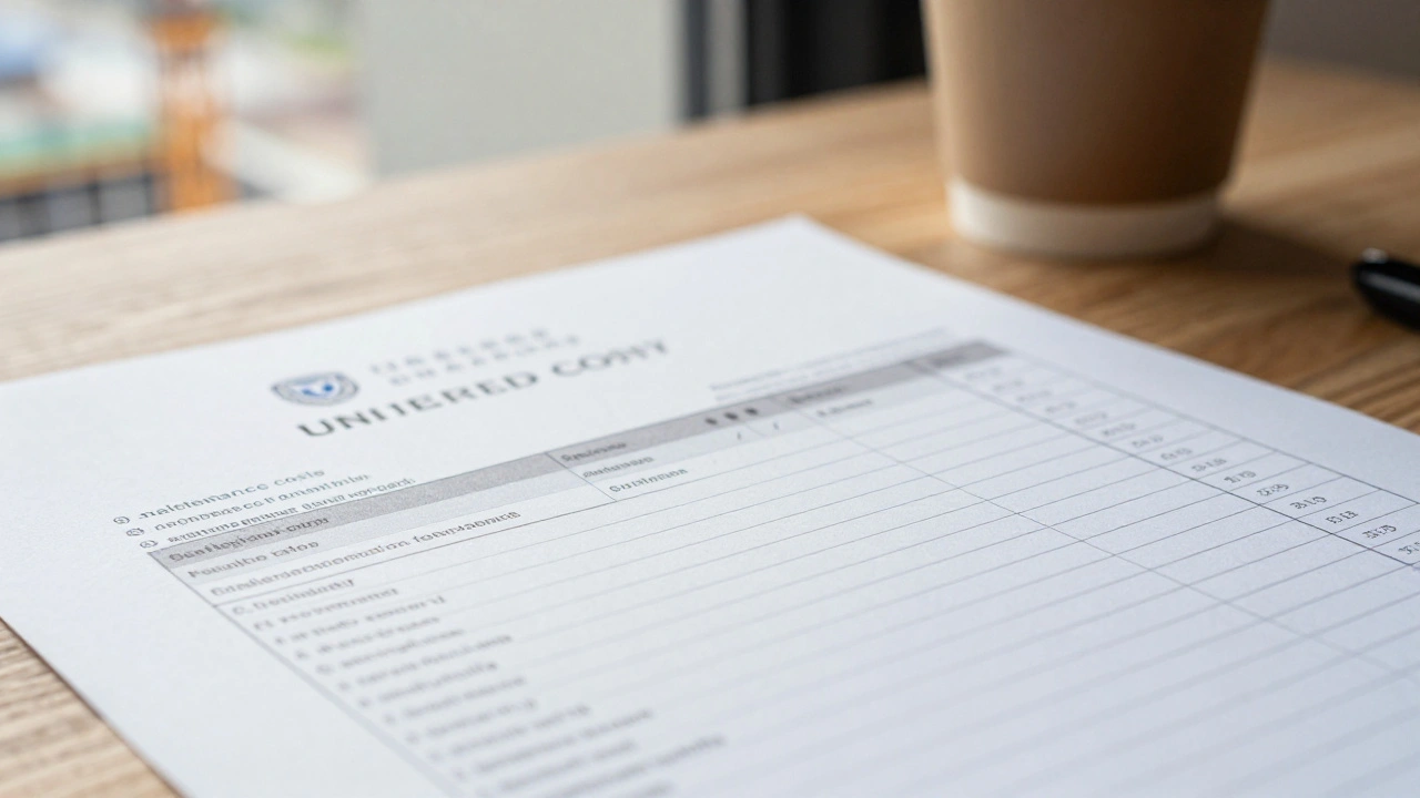 Budget documents on desk with construction crane blurred in background