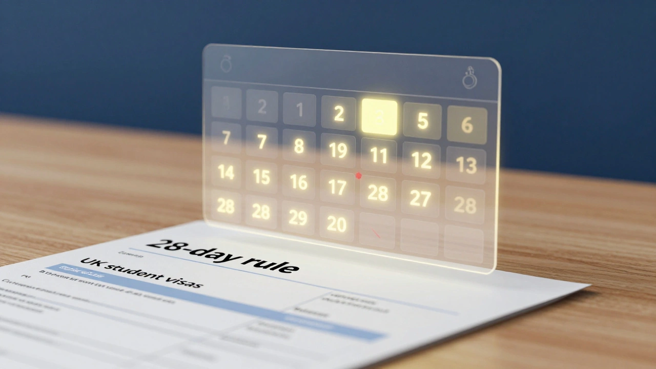 Calendar graphic illustrating the 28-day fund rule