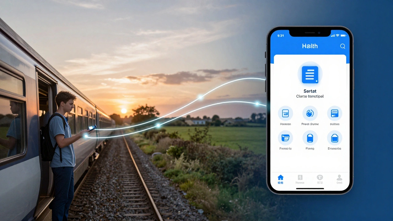 Commuting student connected to digital health services via smartphone