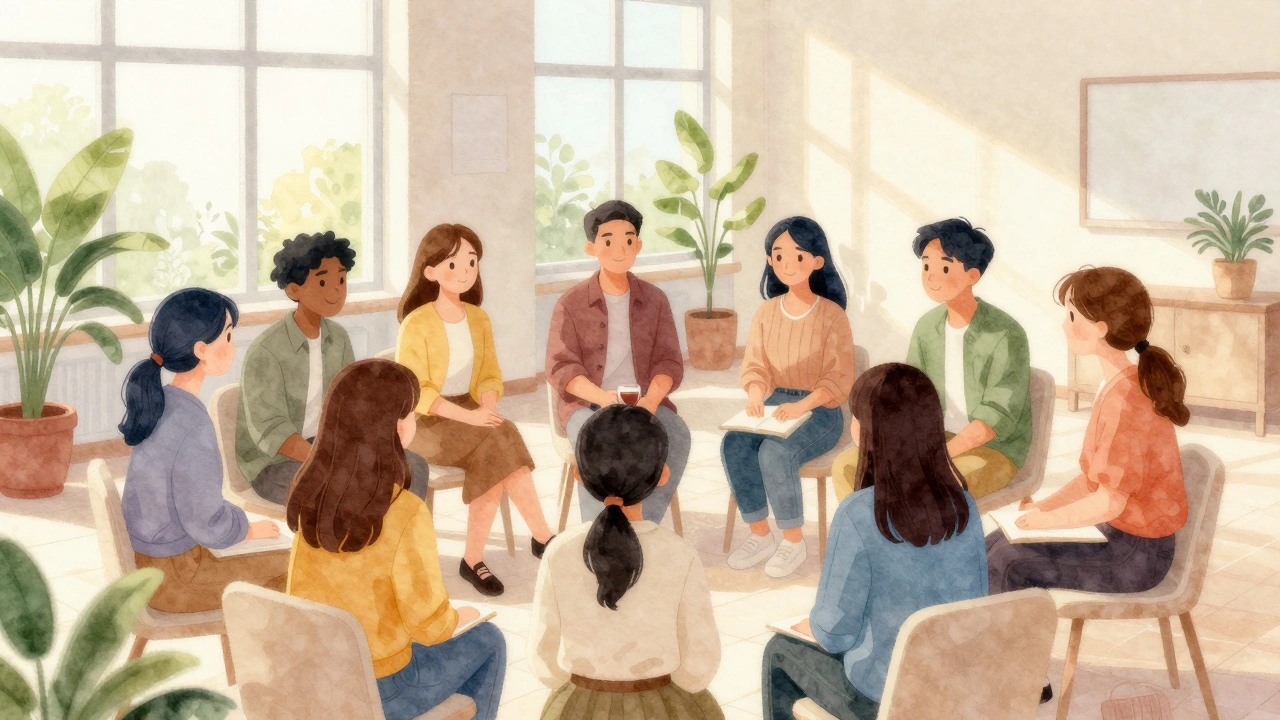 Diverse students connecting in a bright, supportive university space
