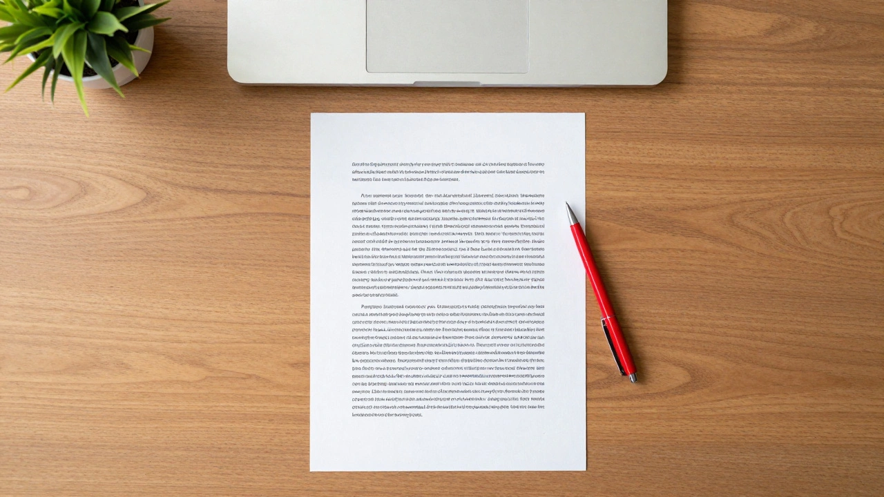 Edited dissertation pages with red pen on desk