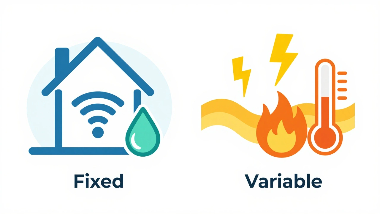 Illustration comparing fixed rent costs vs variable utility bills
