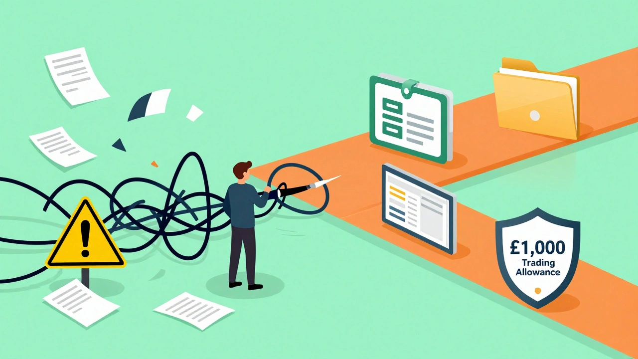 Illustration comparing organized vs chaotic freelance tax management