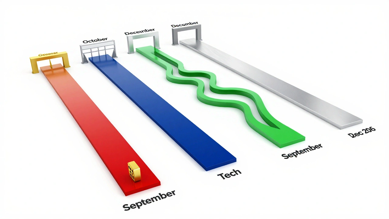 Illustration of sector-specific application timelines diverging from autumn 2025.