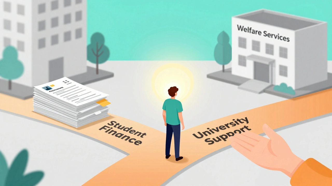 Illustration of student navigating finance and support paths
