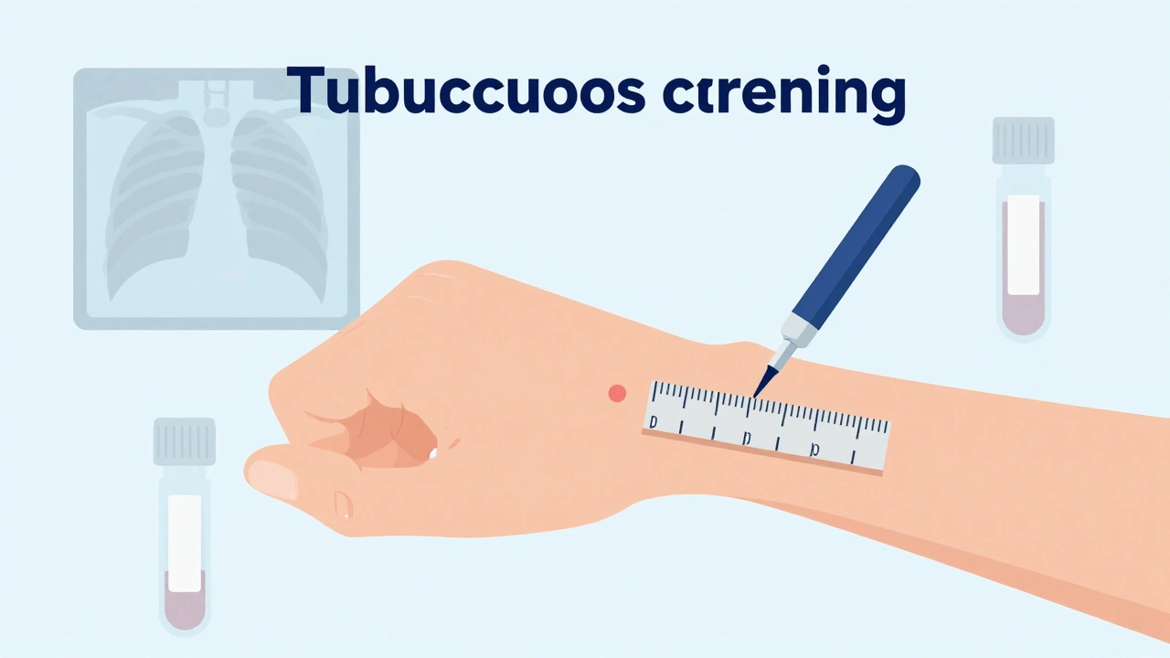 Illustration of TB skin test measurement and screening steps
