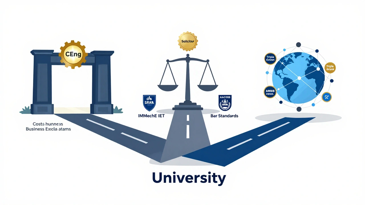 Illustration of three career paths requiring professional accreditation.