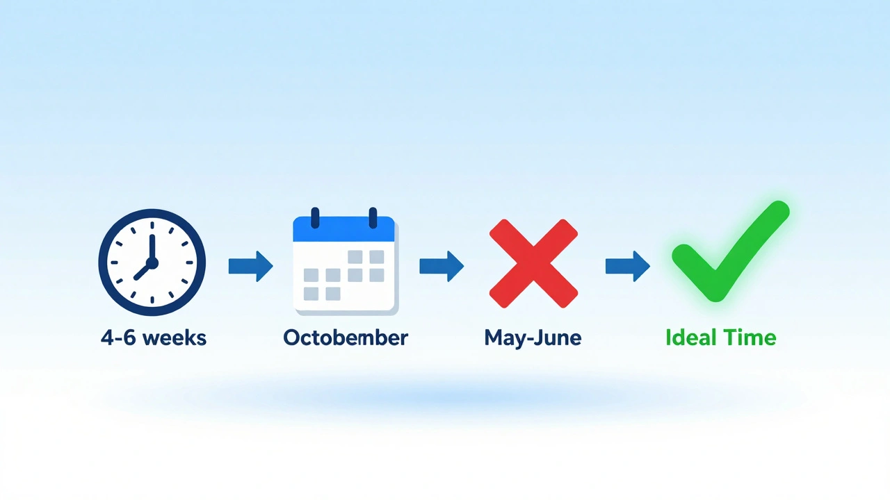 Minimalist infographic illustrating ideal timing for asking academic references.