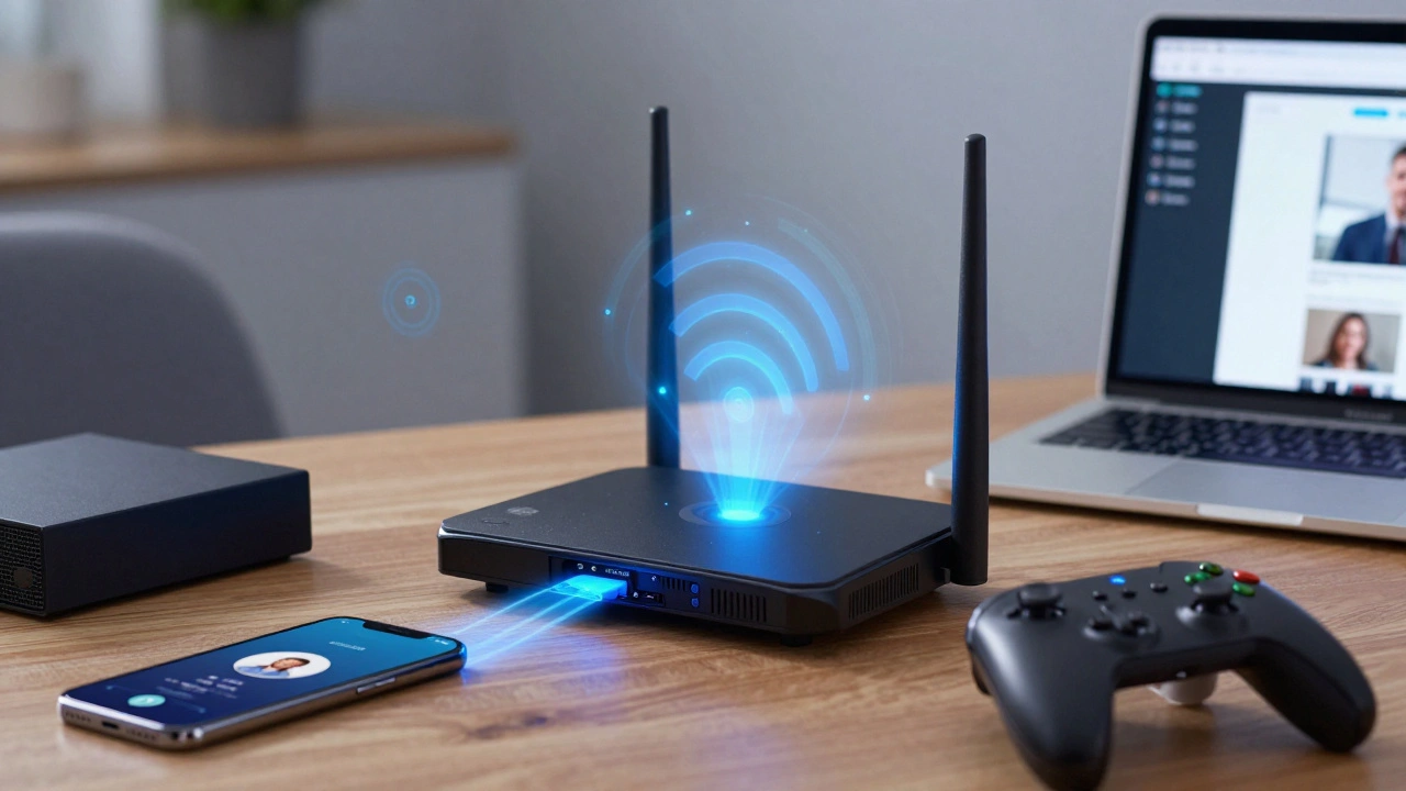 Modern router connecting multiple devices for streaming and study