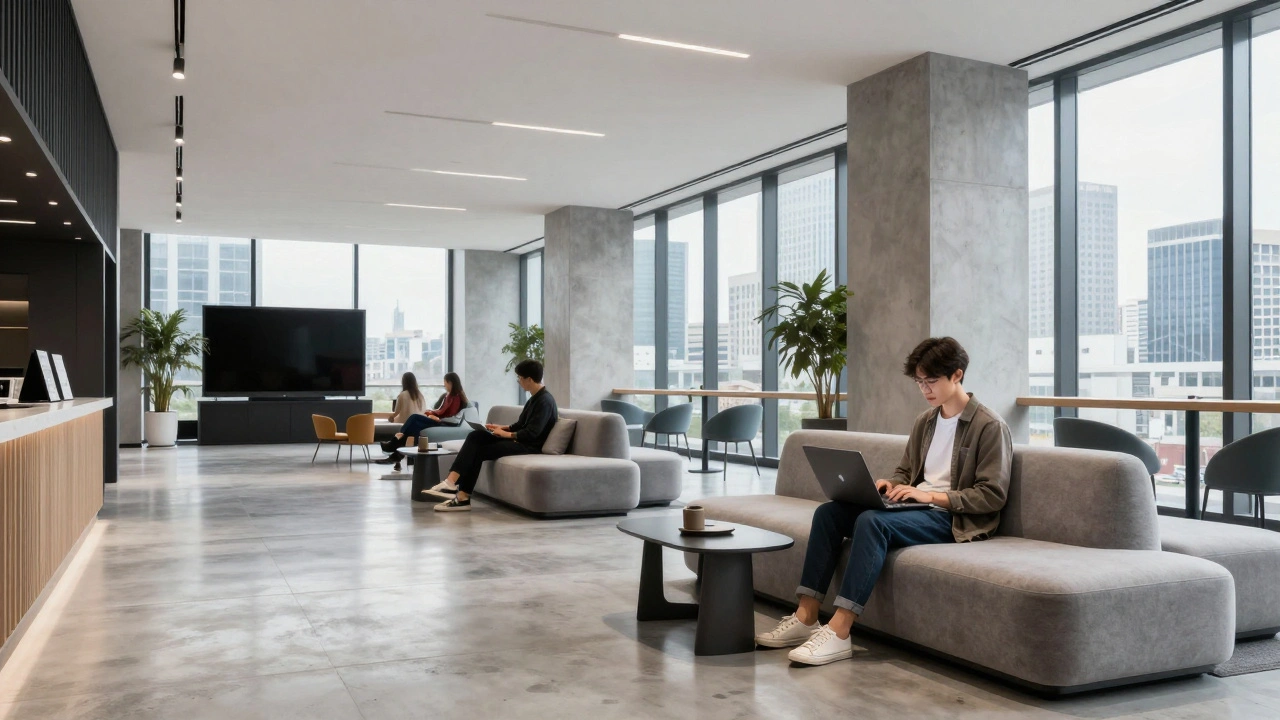 Sleek modern lobby of a purpose-built student accommodation building
