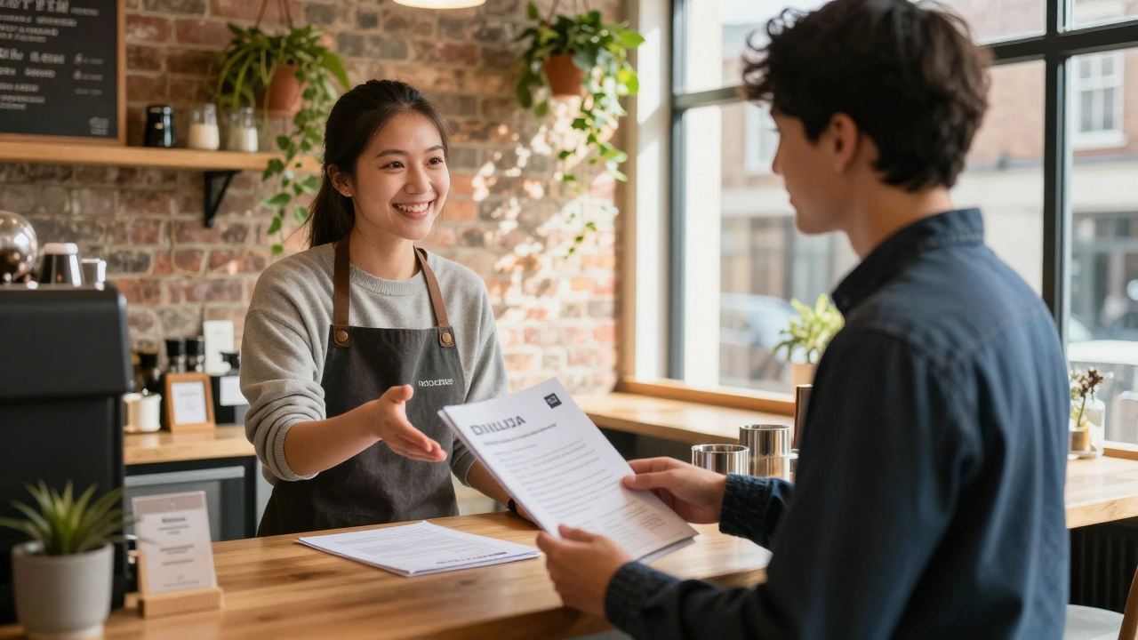 Student presenting a sponsorship proposal to a cafe owner