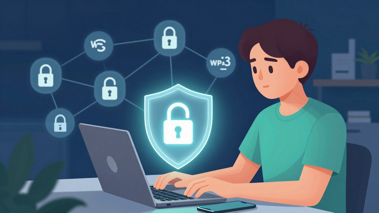 Student securing home network with encryption and strong passwords
