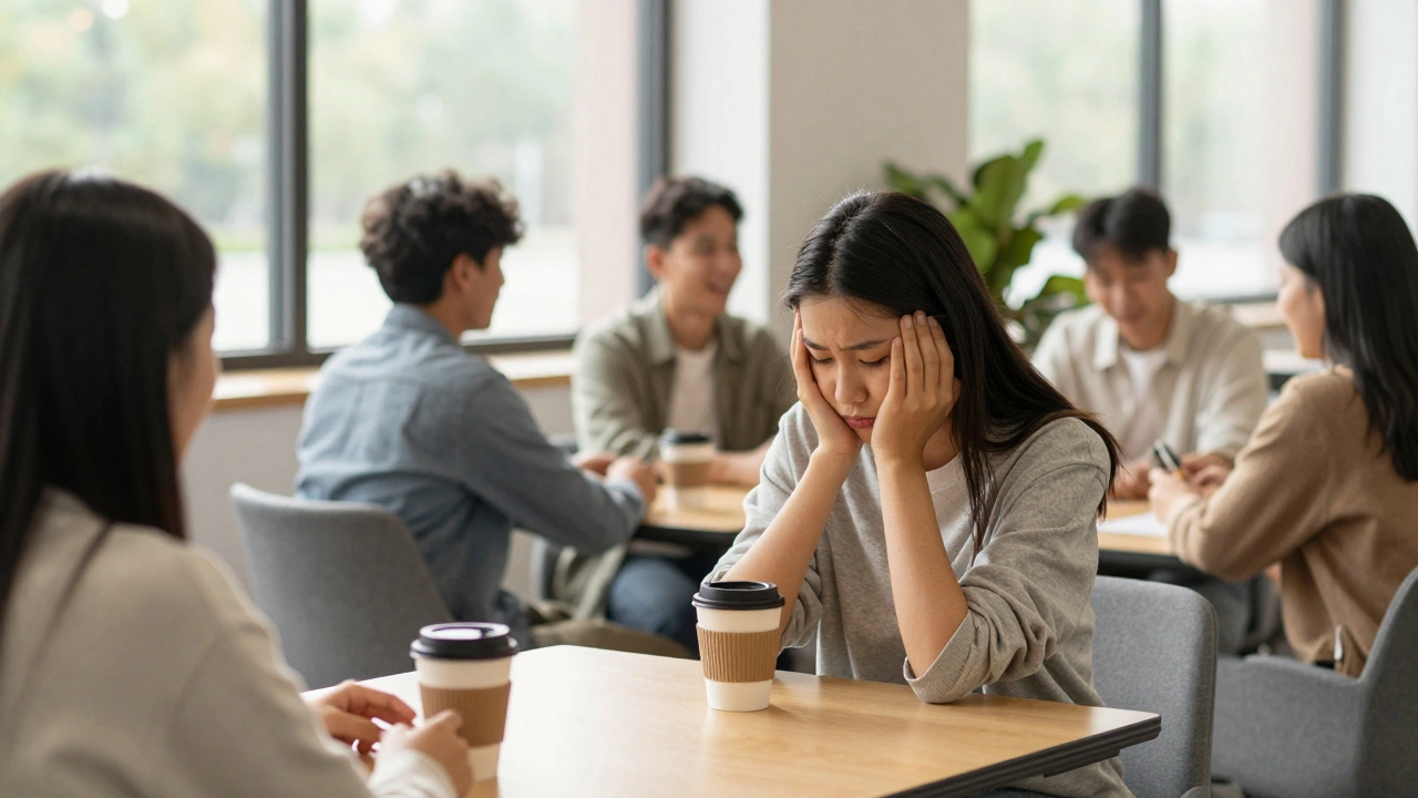 Students connecting in warm university common room setting
