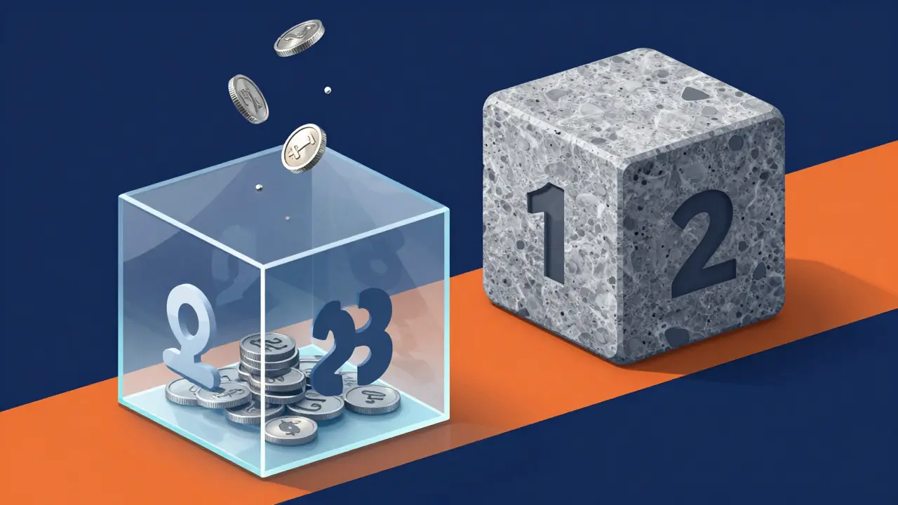 Abstract art comparing recurring payments vs one-time purchase blocks