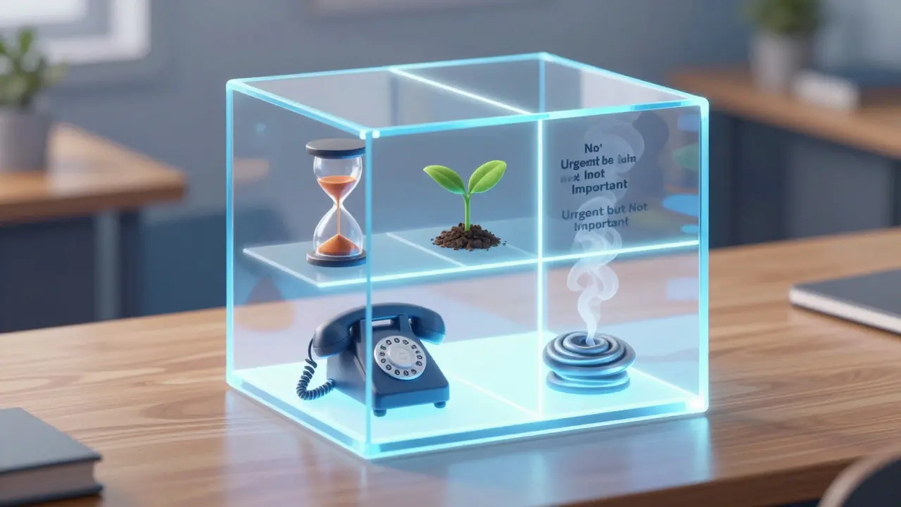 Abstract glass cube illustrating the four quadrants of task prioritization