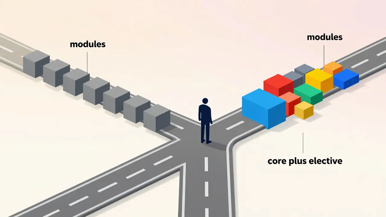 Abstract illustration of a branching path representing rigid versus flexible degree structures