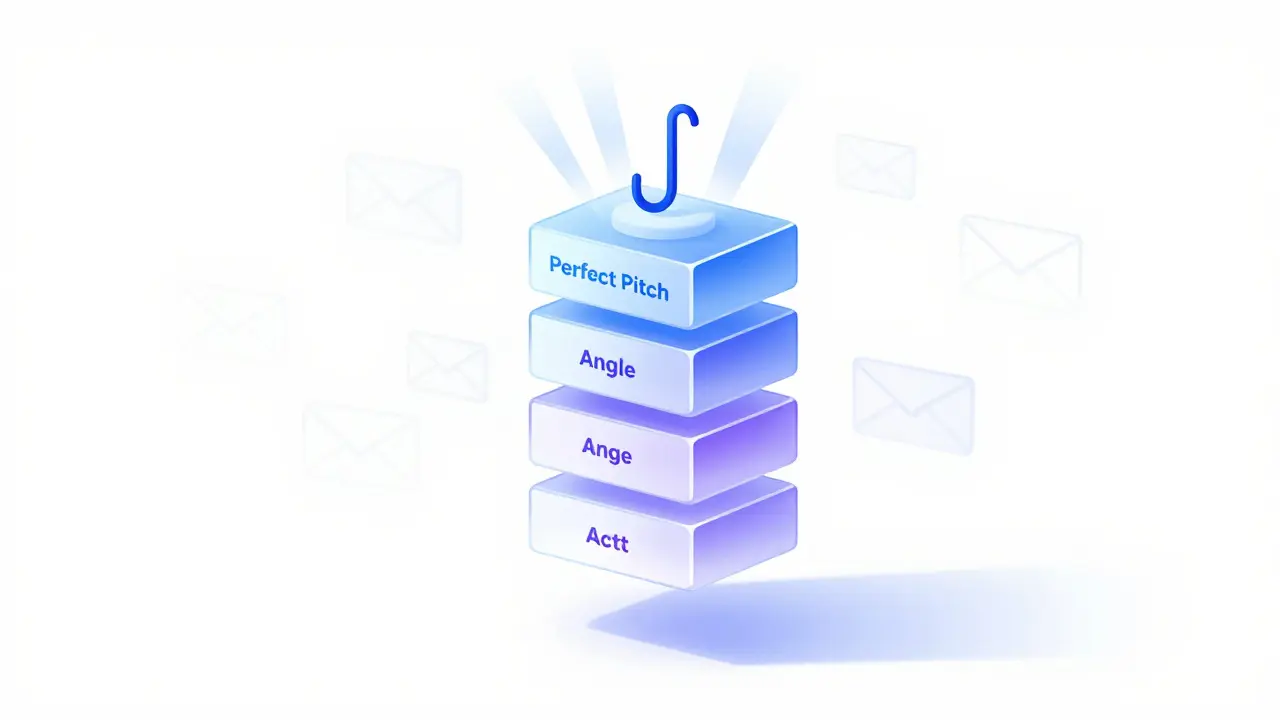 Abstract illustration of a structured pitch email concept with glowing segments