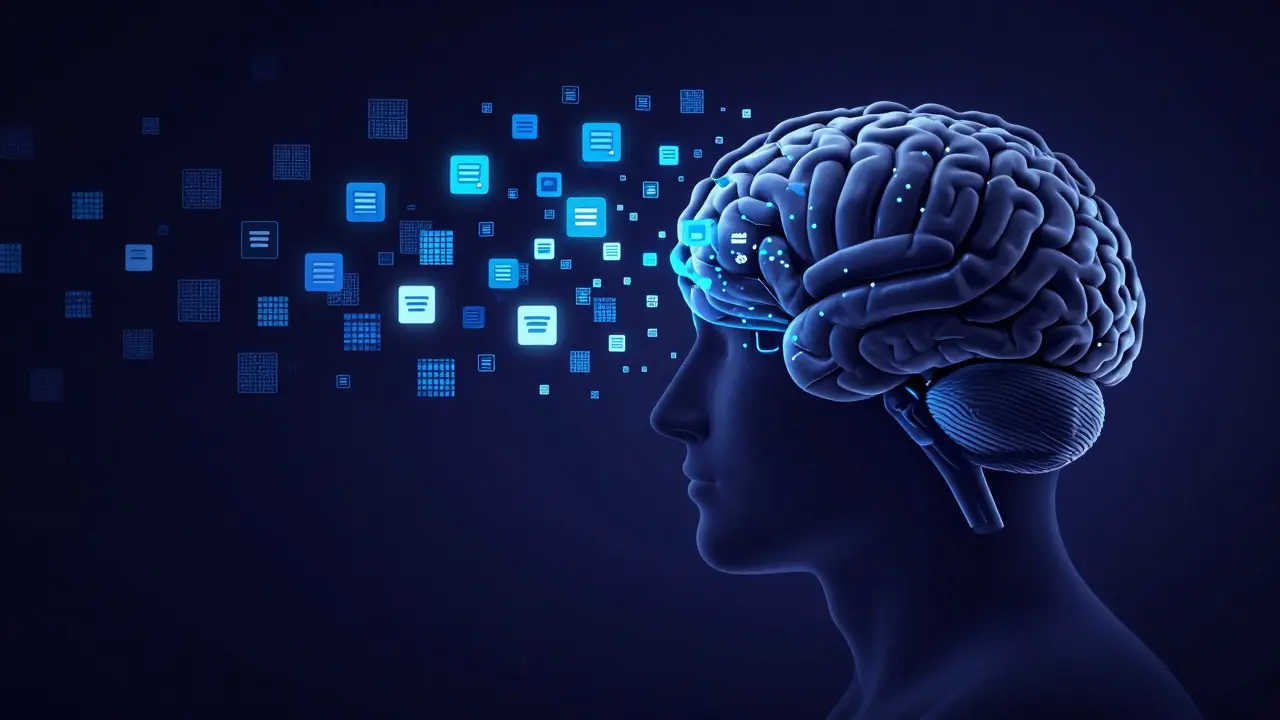 Abstract illustration of brain losing focus to digital notifications