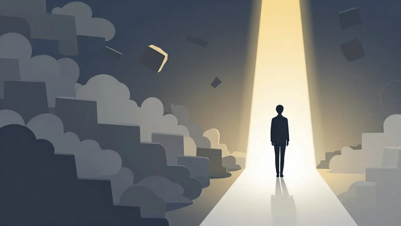 Abstract illustration of moving from chaotic career noise to a clear, guided path