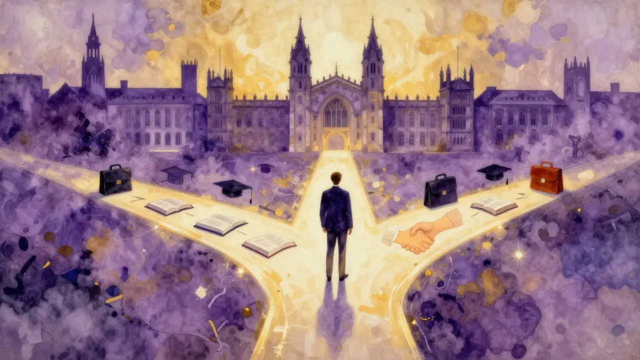 Abstract painting showing career paths merging, symbolizing the blend of academic and professional networking