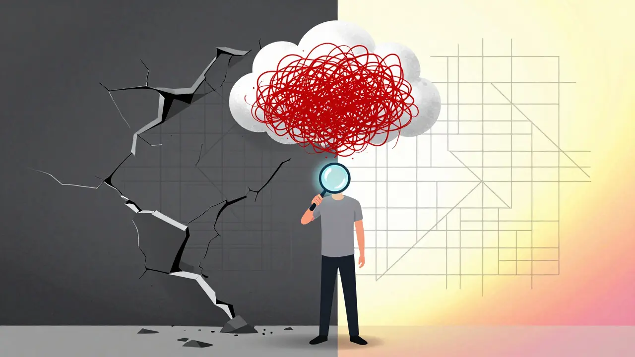Artistic depiction of analyzing failure as data with a magnifying glass