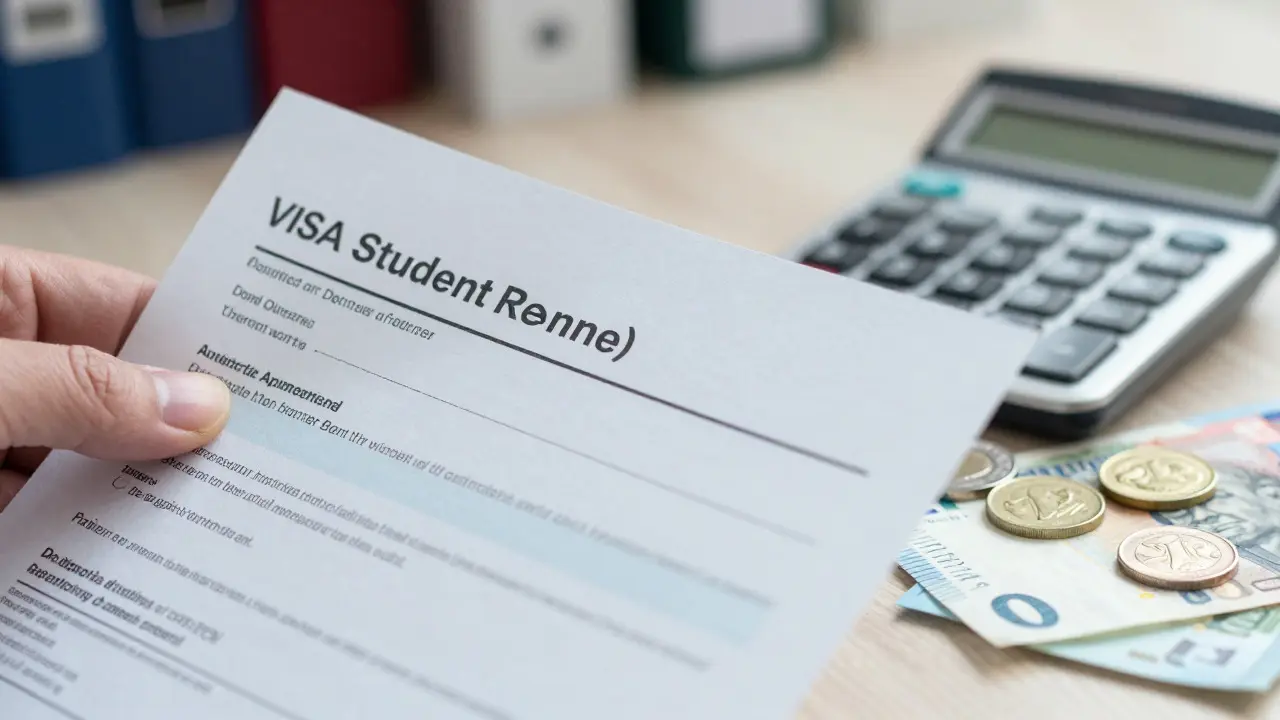 Close-up of bank statements and calculator for visa budgeting
