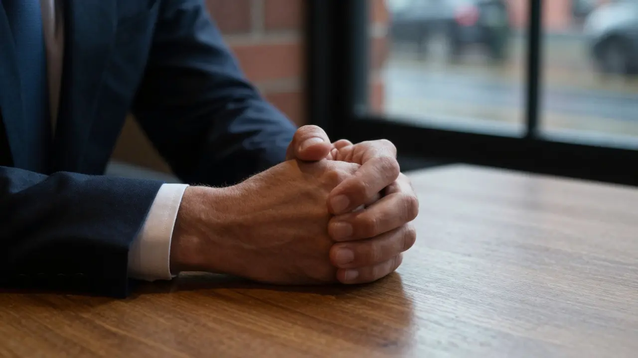 Close-up of candidate's hands during a job interview