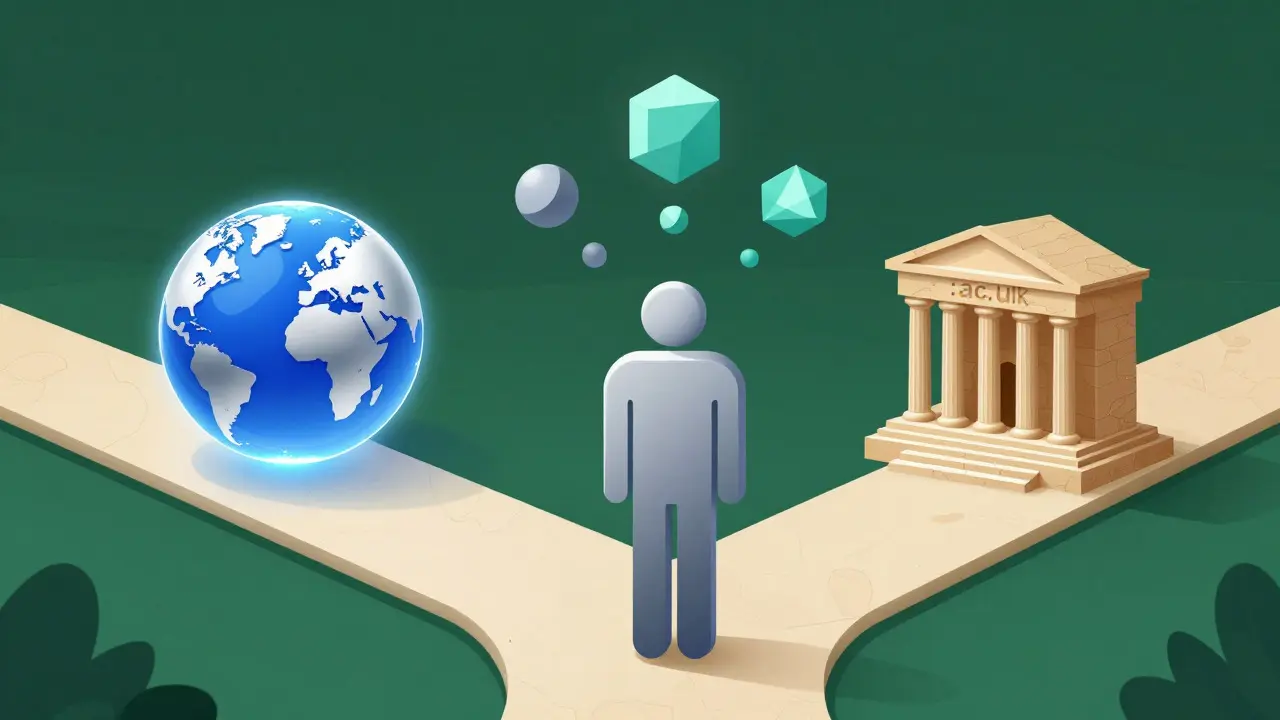 Conceptual illustration of choosing between global and academic web paths
