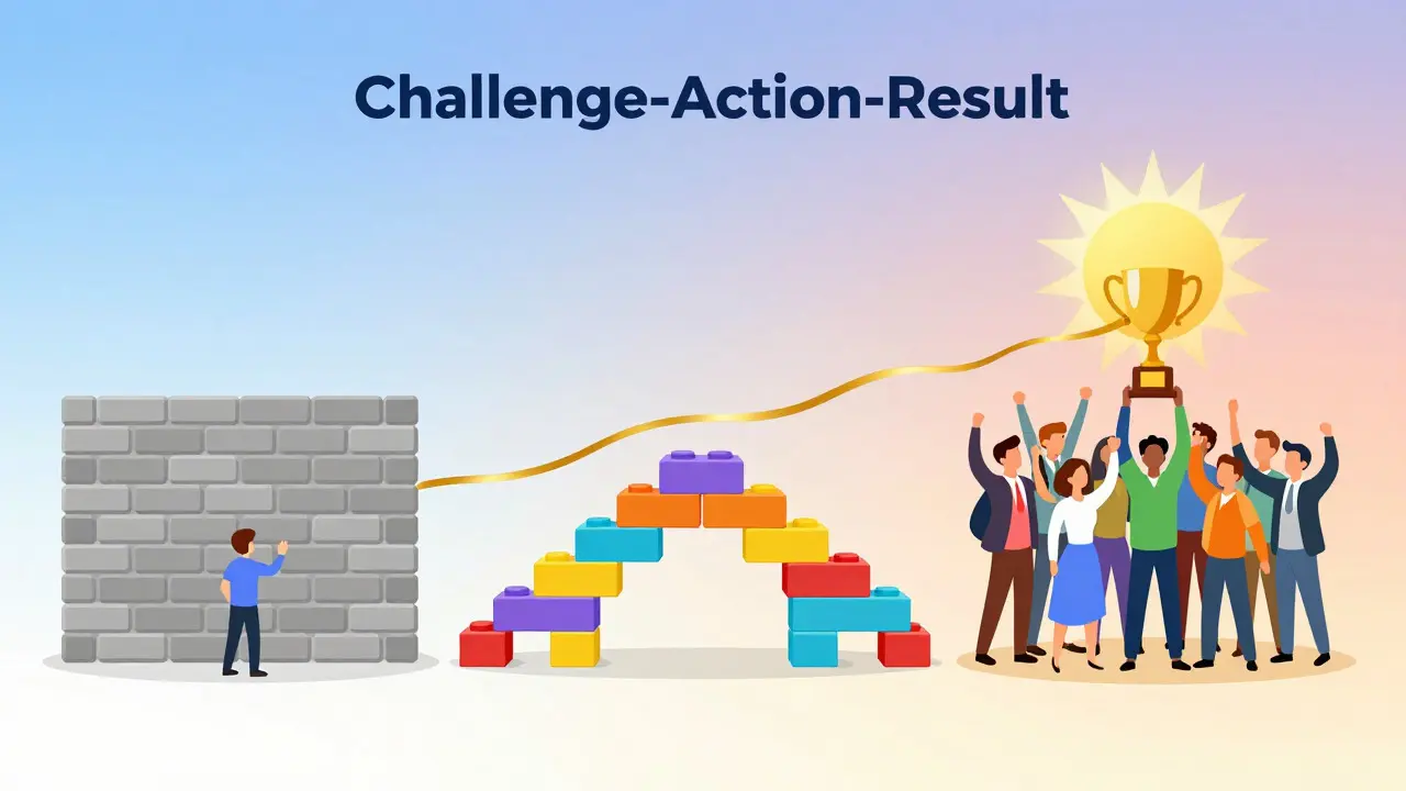 Conceptual illustration showing the progression from challenge to result